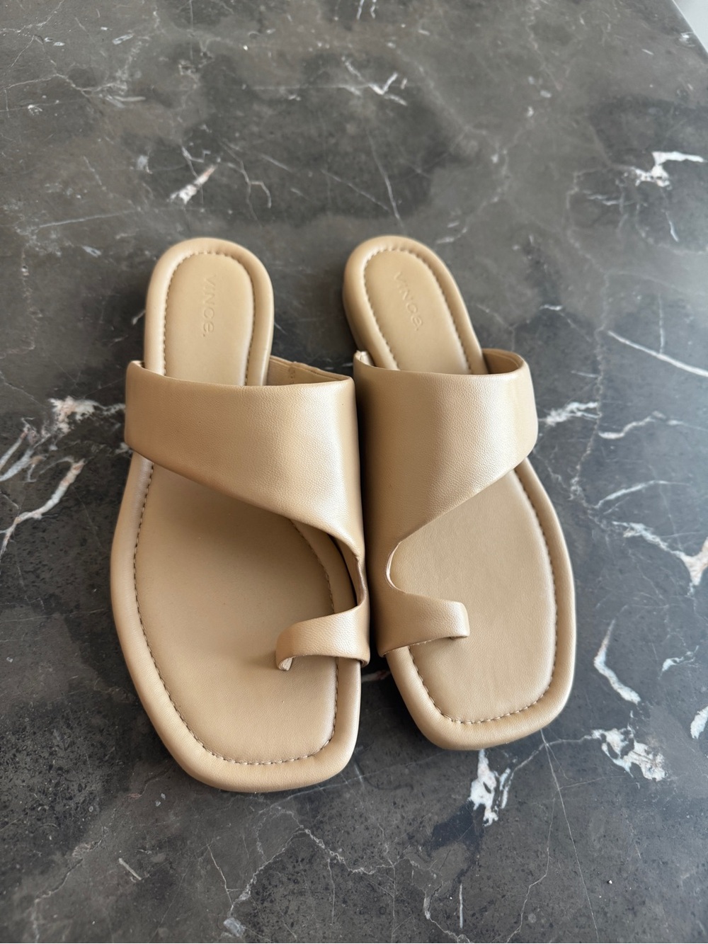 Vince Tan Leather Toe-Ring Slide Sandals